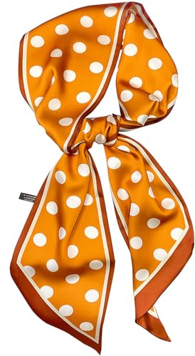 Kcctoo 140 cm × 14 cm sciarpa di seta sensazione testa sciarpa donna moda cravatta raso sciarpe per borsa capelli sciarpe regalo, A001 - arancione a pois bianchi//159,9 x 15 cm, 59” x 5.9”/150 x 15cm