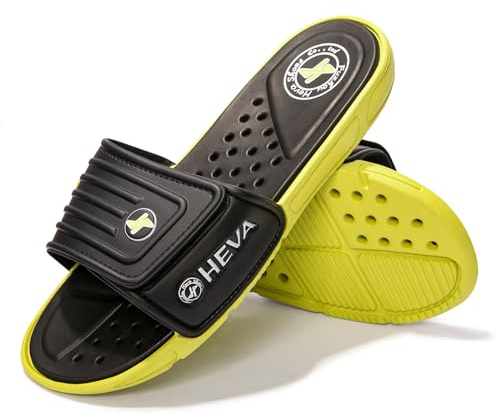 HEVA glidsandaler för män mode öppen tå strand pool tofflor, Svart Citrongul, 41.5 EU