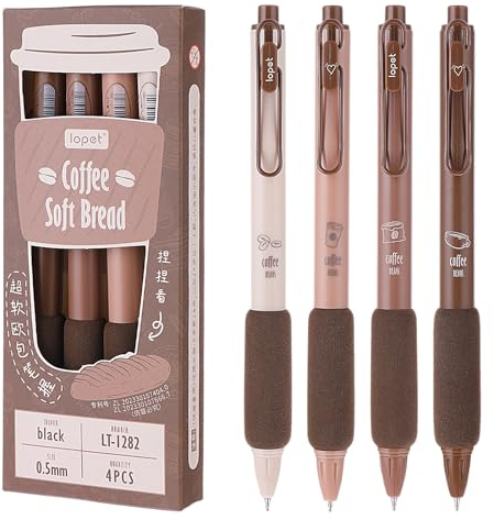Mabor 4 st infällbar svart bläckpenna, brun neutral pennuppsättning, snabbtorkande bläckpennor, bekväma skrivpennor (0,5 mm), journal set estetiska pennor blandade ritning skolmaterial för studenter