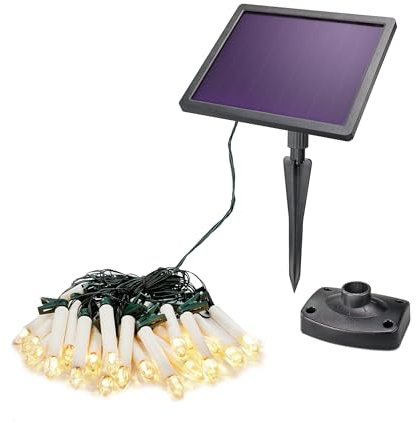 Esotec Solar Weihnachtsbaum Lichterkette Christbaumkerzen außen 102574 | 20 LED Kerzen, 2800K warmweiß, bis 10Std., Dauer-/Blinklicht, 13m Gesamtlänge, LiFePO4 Akku, Christbaumbeleuchtung