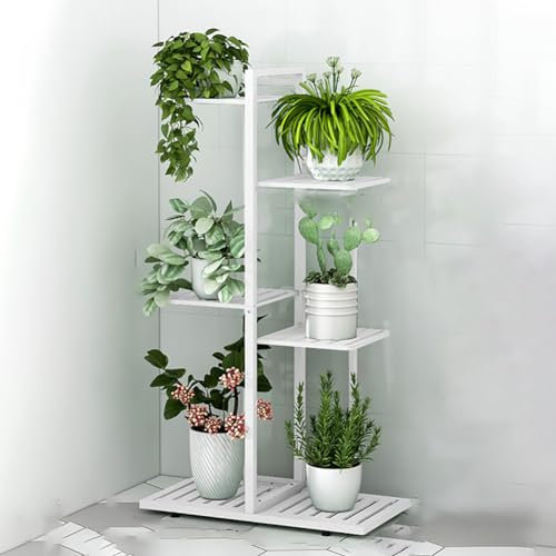 TT-YEC Floor-Standing Metal Flower Pot Stand, Simple Plant Display Stand, High Flower Stand Plant Staircase, Multi-Layer Corner Flower Stand, Indoor And Outdoor Gardening Decoration,White(A)