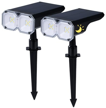 DewinLVD 2Pc Gartenbeleuchtung Solarlampen Solarleuchten Solarlampe für Außen Leuchtet Automatisch bei Nacht Kein Bewegungssensor erforderlich 4 Lichtmodi Unterstützt IP65 wasserdicht (White Light)