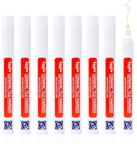 Sxutop 8 Piezas Rotulador de Lechada Blanco Plumas de Azulejos Reparación Rotulador Juntas Azulejos con Punta de Repuesto Bolígrafo de Lechada Blanco para azulejos, Pared, Suelo, Baño y Cocina