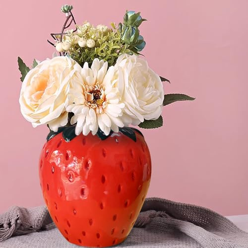 Joli vase en forme de fraise en céramique pour la maison, la cuisine, la salle de bain