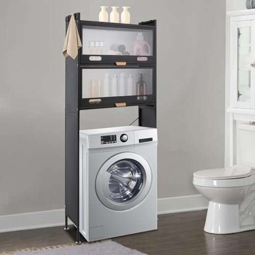 TAPMING Scaffale da bagno con armadietto a 3 ripiani sopra il ripiano della lavatrice Libera installazione WC Scaffale per lavatrice salvaspazio 70 x 25 x 167 cm