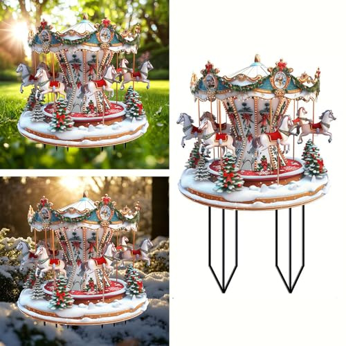 2D Acryl Weihnachten Karussell Garten Stapel Gartenstecker Rost Roststecker Herbst Herbstdeko Gartendeko Gartenstecker Dekofigur Gartenfigur Rostfigur Weihnachtsdeko Christmas Decorations 30cm (Weiß)