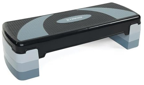 TREXO Aerobic Step 78 x 30 cm Für Cardio- und Fitnesstraining Höhenverstellbar 10-20 cm Langlebig aus Polypropylen und TPR Aerobic Step Hochwertig Grau