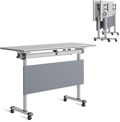 Mobiler Klapptisch Konferenzraumtisch mit weißer Tischplatte rechteckiger Meeting-Seminar-Tische Büro Klapptisch Trainingstisch auf Rollen