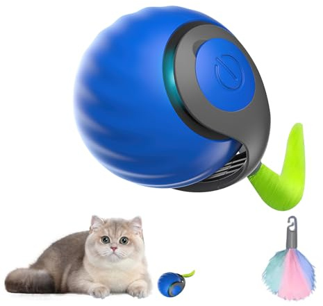 Eznaobo Interaktives Katzenspielzeug, katzenspielzeug selbstbeschäftigung, interaktiver spielball für Katzen und Hundespielzeug, 360° intelligent, USB Automatisches Elektrisches Spielzeug (B-Blue)