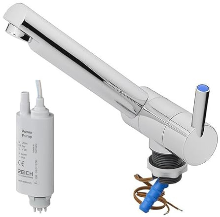 Kalt-Wasserhahn Trend A 12V Ø27 mm – Gerader Auslauf, Chrom, Kunststoff, für Wohnmobil & Boot inkl. Tauchpumpe 0,5 bar