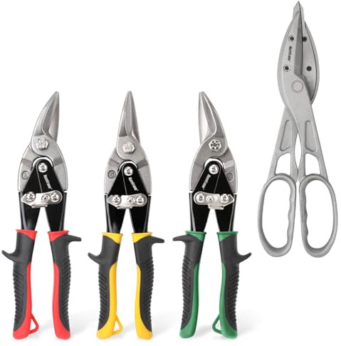 HURRICANE 3 pc Aviation Tin Snips Set with 12 inch Aluminum Tin Snips with Two Replaceable Blades