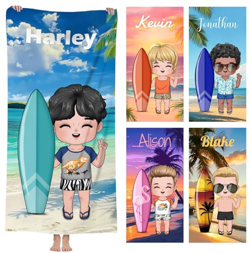 NIBESSER Personalisiertes Strandtuch für die Kleiner Junge/Kinder Individuelles Reisebadetuch Badetuch mit Namen super weich schnell trocknendes Namenstuch Sommer Urlaub