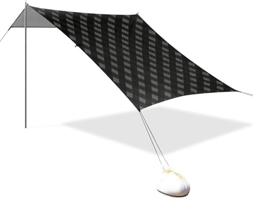 Cabaña de playa plegable a cuadros negros UPF50, fácil instalación, parasol grande con pala de arena para camping, pesca, diversión en el patio trasero