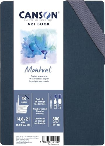 Canson Professional Book, carta per acquerello, grana fine, 300 gsm, taccuino a fisarmonica, copertina rigida, 14,8 x 21 cm, bianco, 18 pagine