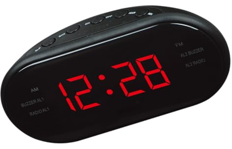 Radio Despertador Digital Am/fm Rojo de Plástico con Pantalla Curva Grande | Proyección de Hora, Luces Nocturnas y Temporizador de Sueño, Repetición de Alarma y Uso en Mesilla