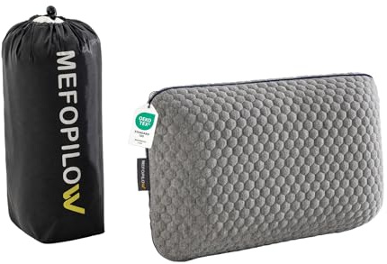 MEFOPILO Memory Schaumstoff Reisekissen zum Schlafen, Campingkissen, Nacken-Stützkissen für Flugzeug, Auto-Reisen, tragbare Tasche (Grau – ohne Ersatzbezug, 40x25x10 cm)