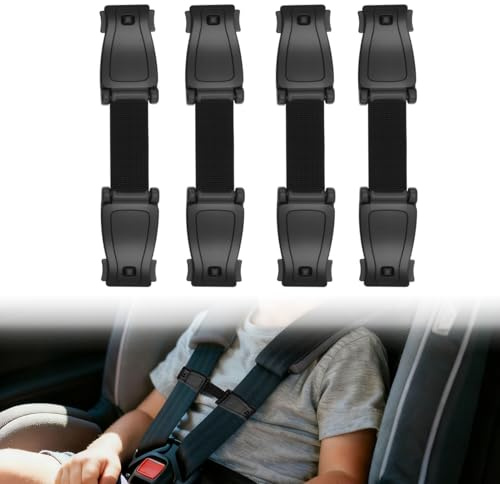 Brightora Car Seat Anti Escape Strap 4 Pack, Baby Harness Chest Clip | Adjustable anti escape harness clip for child car seat, pushchair, stroller, pram and high chair, black