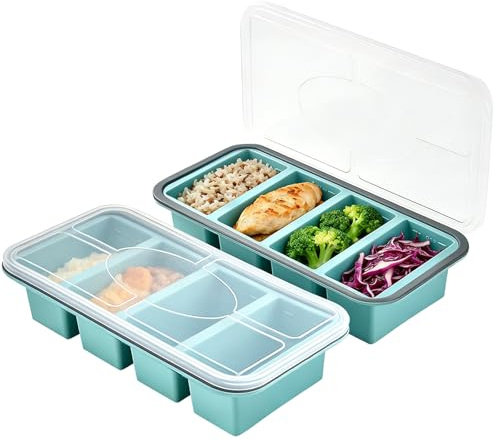 GOMETY 2 recipientes de silicona para congelar sopa, 4 bandejas de congelación con tapa, recipientes grandes para sopa, congelador, bandeja para sopa, caldo, salsa, cubitos de hielo (azul)
