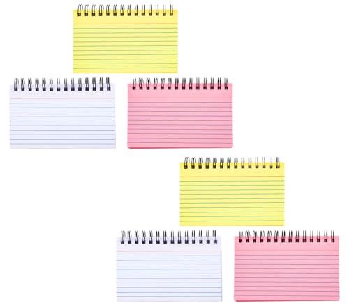 DIKACA Tarjetas Índice Rayadas en Espiral 6 Unidades (,) Bloc de Notas Pequeño Papel Rayado para Estudio, Oficina y Planificación, Mini Blocs Portátiles para Notas y