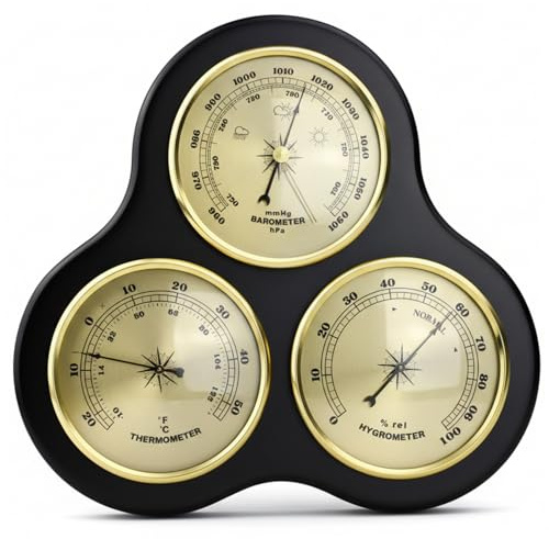 Bemonew Barometro barometrico per la casa, barometro per interni, con igrometro e termometro, montaggio a parete, stazione meteorologica per interni per la casa, 25,9 x 24,6 x 3,6 cm