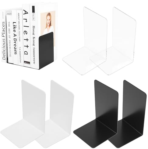 3 Paires/6 PcsSerre Livres, Cale Livre Bibliothèque Decoratif de L, Serre-Livres pour étagère, Serre Livre en Acrylique, Bookends pour étagères,Chambre,Bureau,bibliothèque(Blanc,Noir,Transparent)