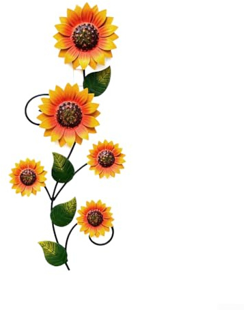 Hand-Painted Wrought Iron Sunflower Wall Art for Indoor & Outdoor Use, 47 x 20 cm Garden Decoration, Weather-Resistant UV-Protected Metal Flower Ornament