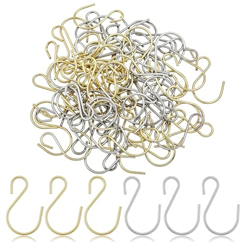JJUNW 80 Pcs S Hooks for Hanging, Stainless Steel Small S Hooks, Gold Hook Silver Mini Metal Hanging Hook for DIY Crafts Key Chain Jewellery Name Plate