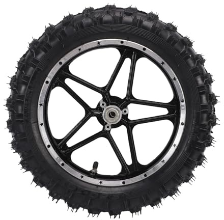 Fockety Ensemble de Pneu de Jante de Roue, 2,5 10 Pouces, Arbre de 12 Mm, 2,50-10, Ensemble de Pneu de Roue de Vélo Tout-terrain pour Mini Roues de Moto de Poche, Tube de Jante, de (Arrière)