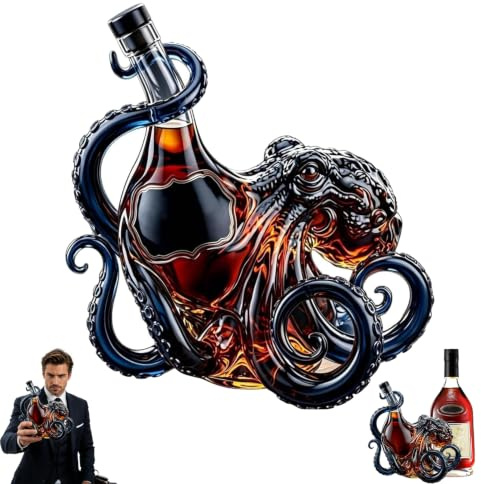 Kr-ken Bottiglia di vetro 3D scolpita a forma di polpo per vino e whisky, 350 ml, decanter artistico Deep Sea The Kr-ken in edizione limitata a forma di polipo, decorazione per liquori, regali per