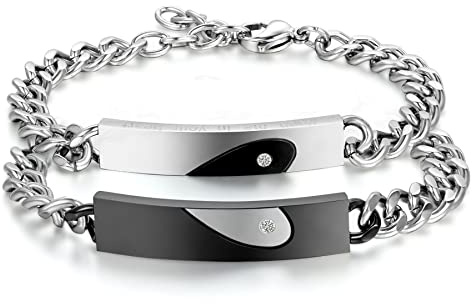 Cupimatch Bracelet Couple 2 Pcs Bracelet en Coeur Puzzle en Acier Inoxydable + Zircon - “Garde Moi dans Ton Coeur”- Bijoux Fantaisie Bracelet Chaîne pour Saint-Valentin et Anniversaire