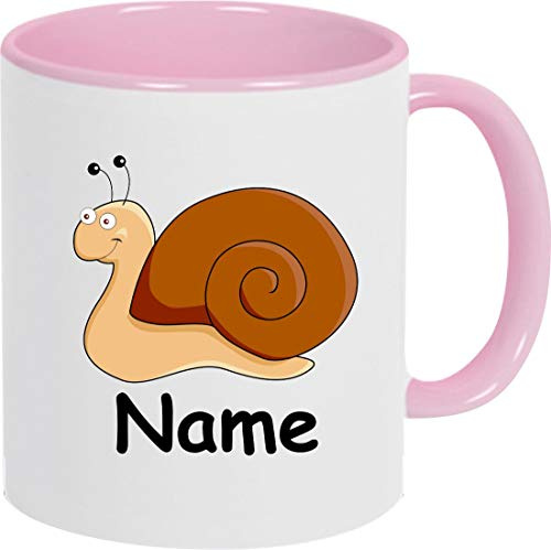Shirtinstyle Kindertasse, Teetasse, Tasse, Schnecke mit Wunschnamen, Wunschtext, Spruch, Kinder, Tiere, Natur, Kaffeetasse, Pott, Becher, Farbe rosa