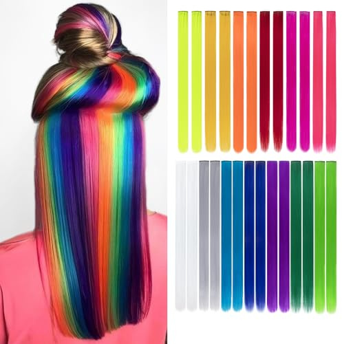 Colored Hair Extensions 26 Pcs Clip in Rainbow Hairpieces for Girls 20 Inch