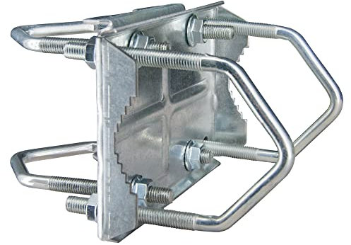 Premium X Double Collier en Croix pour Fixation de mât Satellite pour Tubes jusqu'à Ø 63 mm - Système de Colliers en Croix incluant Un étrier en U et Un écrou M8