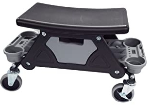 Challenger 4-Wheel Garage Mechanics Stool with Drawer - 66 x 32 x 37 cm | 2 Side Tool Trays | Heavy-Duty Lockable Swivel Wheels | Mobile Workshop Tool Organiser for Mechanics & DIY