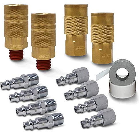 JACO Industrial Quick Connect Air Hose Fittings | Plug & Coupler Kit - 1/4 NPT (Set of 12)