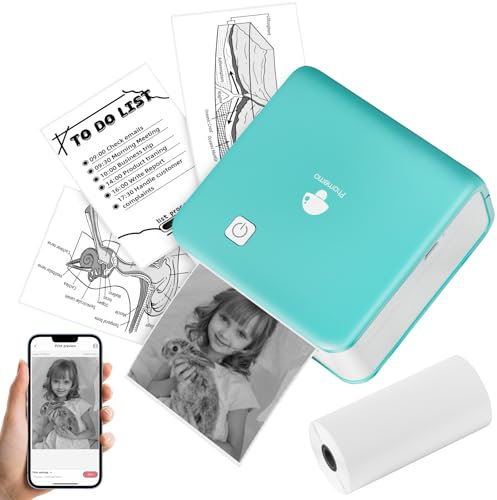 Phomemo Mini Thermodrucker, M02 Pro 300 DPI Mini Drucker für Smartphone Aufkleber Drucker Fotodrucker, Bluetooth Etikettendrucker für DIY Erstellung, Studiennotizen, Fotos (Grün)