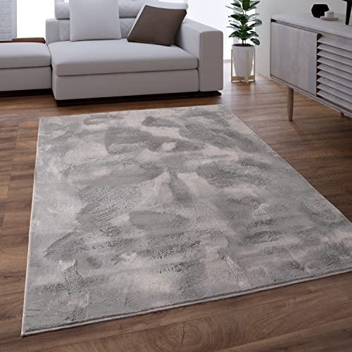 Paco Home Teppich Wohnzimmer Schlafzimmer Kunstfell Shaggy Hochflor Flauschig Soft Einfarbig Grau, Grösse:Ø 120 cm Rund
