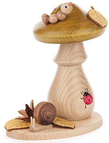Kuhnert Rauchpilz Grünling - Räucherfigur als Pilz - ca. 14 cm - in Naturfarben - handgefertigt – Original Holzkunst aus dem Erzgebirge - Made in Germany