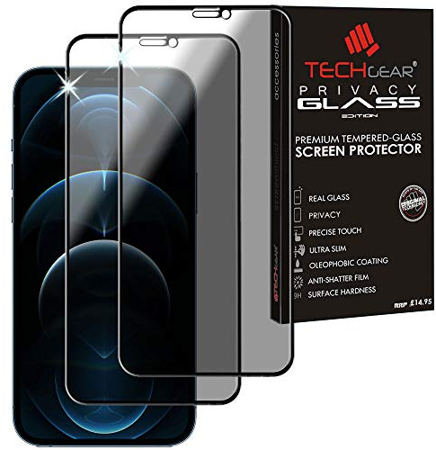 TECHGEAR 2 Stück Antispy Privatsphäre Schutzfolie Glas kompatibel mit iPhone 12 Pro Max - Full Coverage Privacy 3DTouch Sichtschutz mit Vollständige Abdeckung Schutzfolie Glas