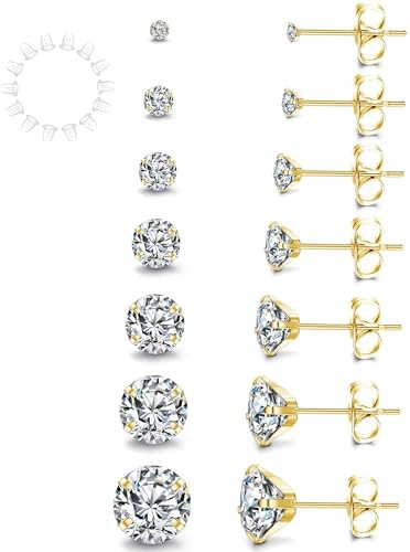 YADOCA 7 Paires Boucles d'Oreilles en Acier Inoxydable Zircone Cubique Oreille Cartilage Hélix Piercings de Tragus pour homme et femme 2-8mm