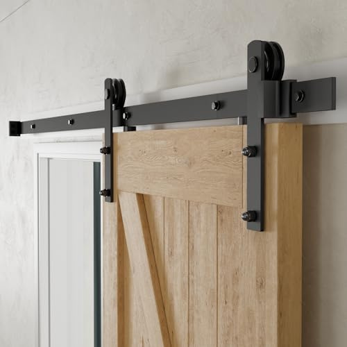 CCJH 6FT Heavy Duty Sturdy Sliding Barn Door Hardware Kit -Smoothly and Quietly -Easy to Install Fit 36 Wide Door Panel (Simple Hanger)
