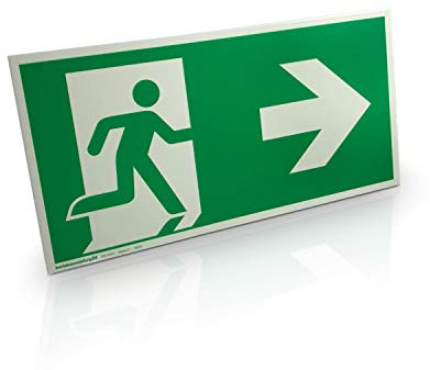 Notausgangsschild „rechts“ - Hart-PVC, langnachleuchtend & selbstklebend - 30,0 x 15,0 cm - Gemäß ASR A1.3 DIN 7010 DIN 67510 - Rettungsweg, Fluchtweg - Betriebsausstattung24