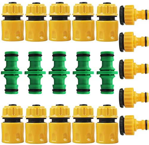 CL-Link 20 Set Connettore per Tubi da Giardino in Plastica, 5 Connettori rapidi da 1/2, 10 Connettori da 1/2 o 3/4, Doppio Connettori Tubi, 5 Raccordi Rapidi da 1/2 o 3/4, per Giardino e Tap