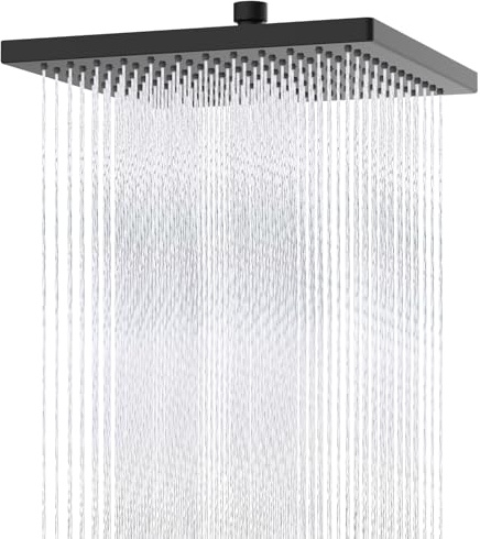 Hibbent cUCPC Certified Metal Rain Shower Head, 12'' High Pressure Shower Heads, Square Large Bathroom Rainfall Shower Head with Adjustable Brass Ball Joint, Waterfall Full Body Coverage, Matte Black