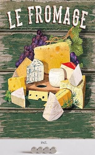 Targa in metallo 20 x 30 cm con 4 calamite Le Fromage Cheese formaggio varietà vintage Targa in metallo