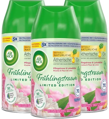 Air Wick Freshmatic Max Raumspray – Nachfüller für den Air Wick Freshmatic Max – Duft: Pfingstrose und Lotusblüte – 3 x 250 ml Nachfüller