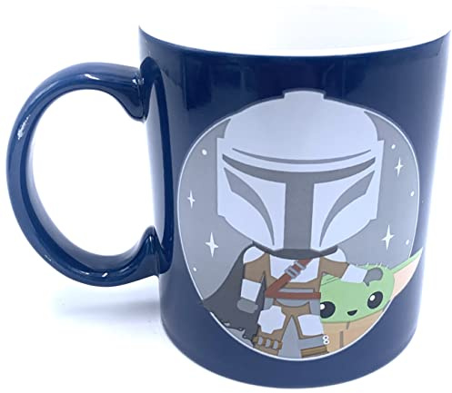 Silver Buffalo Star Wars Mandalorian and the Child Baby Yoda Grogu Jumbo 20 oz Ceramic Coffee Mug - 2 sided picture