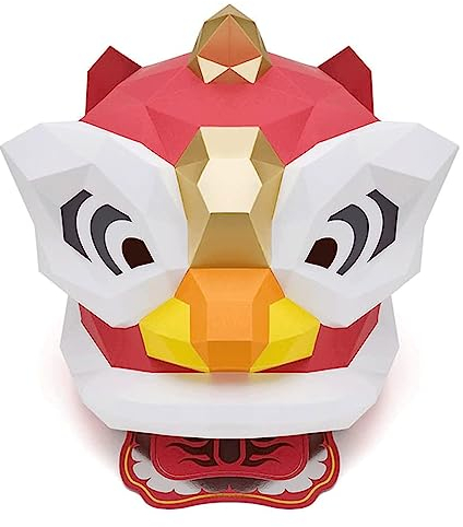 CALMR Tête de Dragon Chinois Papier modèle Masque Traditionnel Lion Danse Mascotte Accessoires Chinois Lion Danse tête Lion Masque tête Couverture