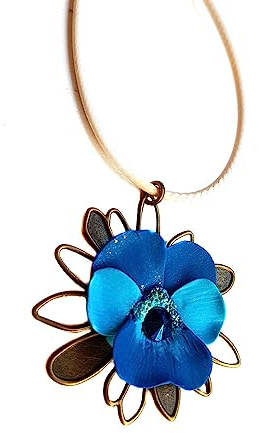 Blaue Blume Anhänger, blaue Stiefmütterchen, blaue Blumen Halskette, Geburtstagsgeschenk