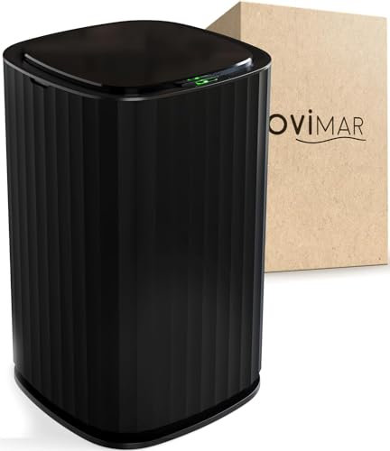 ovimar sensore secchio da bagno Sotra | nero | sensore bidone per rifiuti | bidone per cosmetici ovale | secchio con coperchio | 10l (litri) | anche come bidone per pannolini